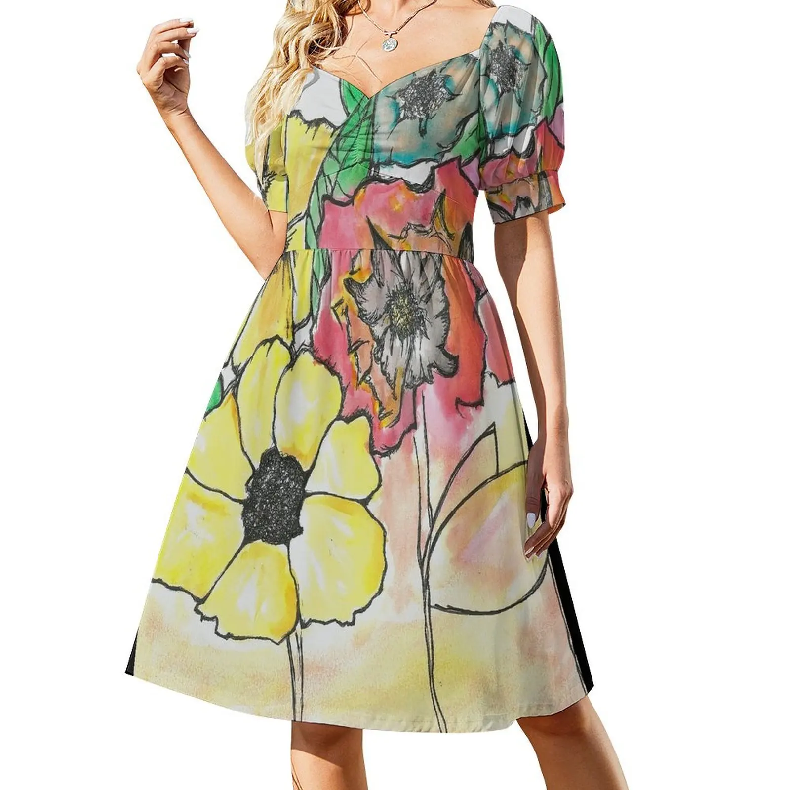 

My Morning Garden Short-Sleeved Dress women's summer clothing 2025 Women dresses summer elegant dresses plus sizes