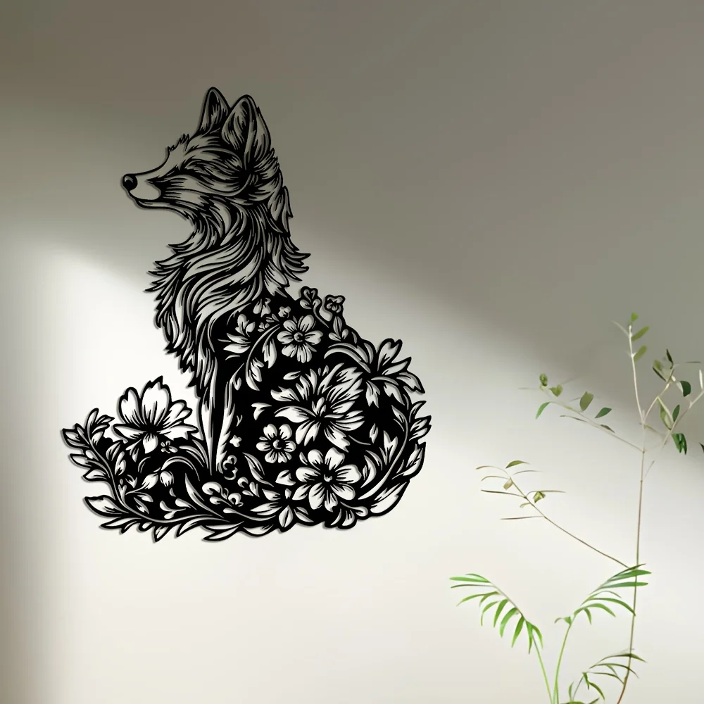 Brand Metal Wall Art Floral Fox Silhouette Iron Nature Decor Farmhouse Living Room Bedroom Garden Balcony Indoor Outdoor