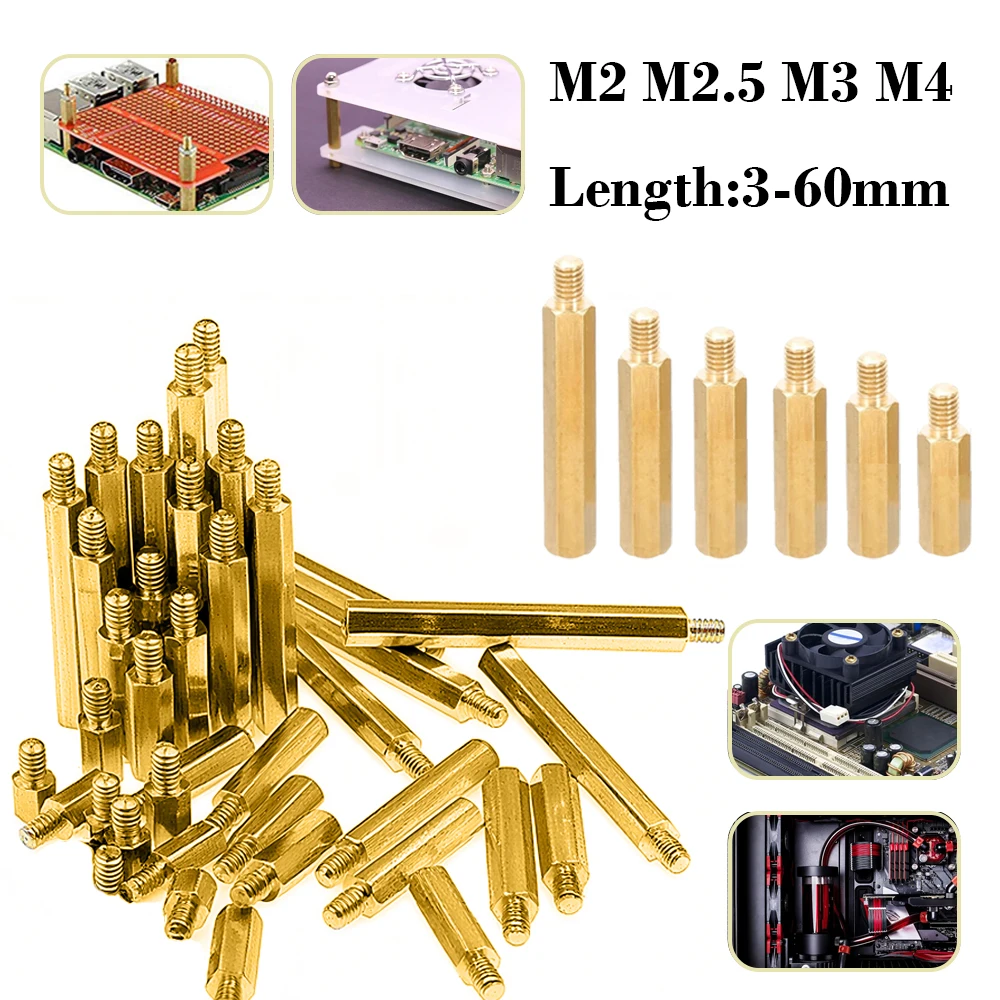 M2 M2.5 M3 M4 M5 Hex Brass Male Female Standoff Board Rack Stud Hexagon Threaded Pillar PCB Column Motherboard Spacer Bolt Screw