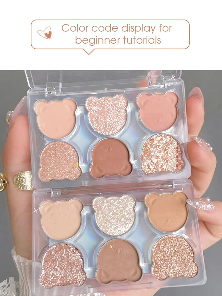 Cub sechsfarbige Lidschattenplatte, matt, perlmuttartig, feiner Blitz, helle Erdfarbe, Highlight-Faceliftplatte