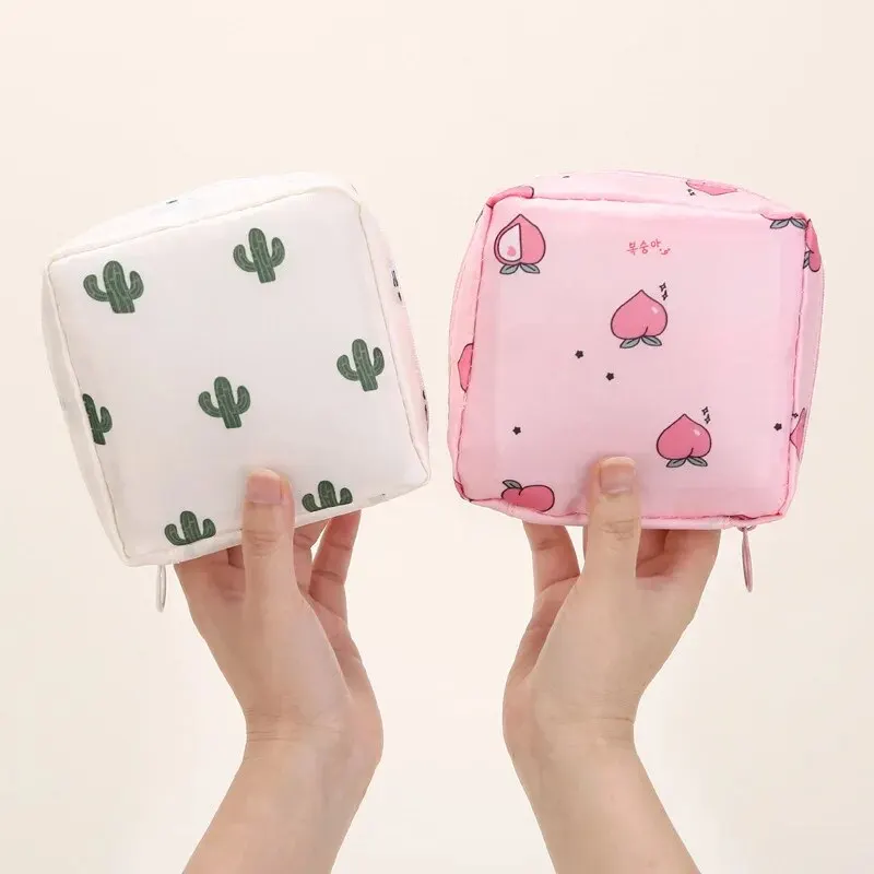 Bolsa de almacenamiento de tampones sanitarios para mujer, organizador impermeable portátil con patrón de dibujos animados