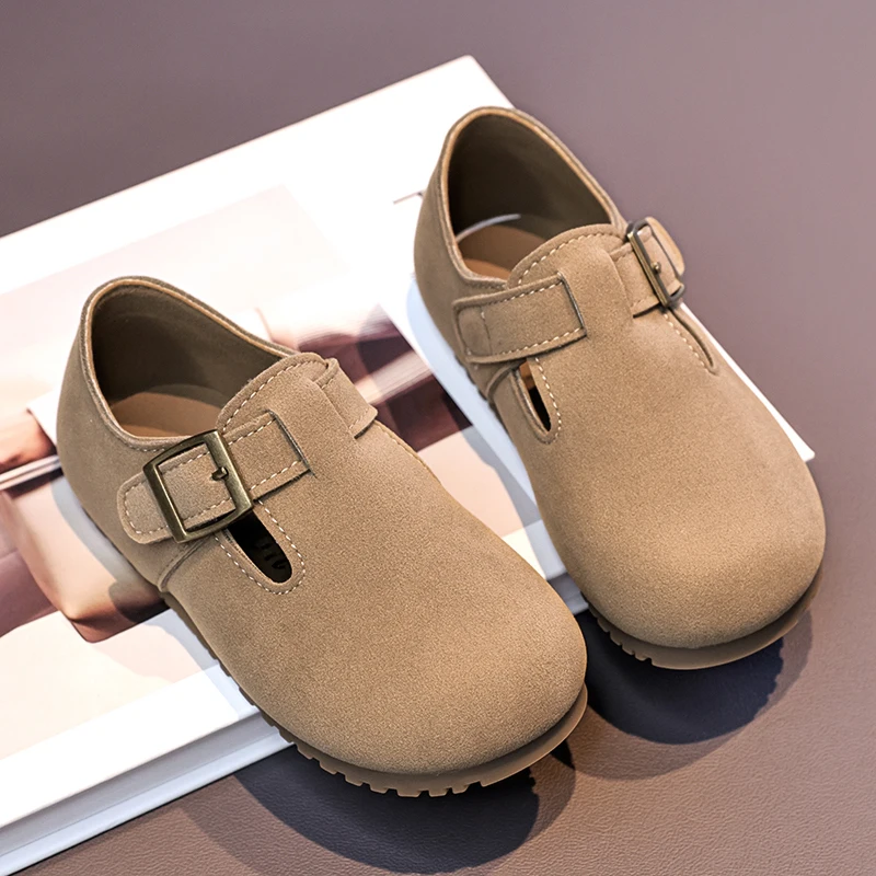 

New Boys Girls Leather Shoes Warm Retro Trendy Children Flat Shoes Suede for Winter Kids Moccasins Non-slip Soft Sole 2025 Brand