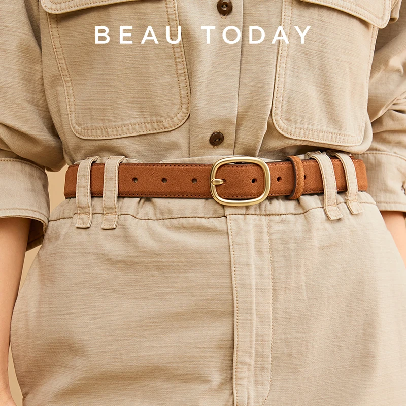 

BEAUTODAU Belt Women Split Leather Trend Elliptical Pin Buckle Accessories All-Match Jeans Waistband Ladies Handmade 91119