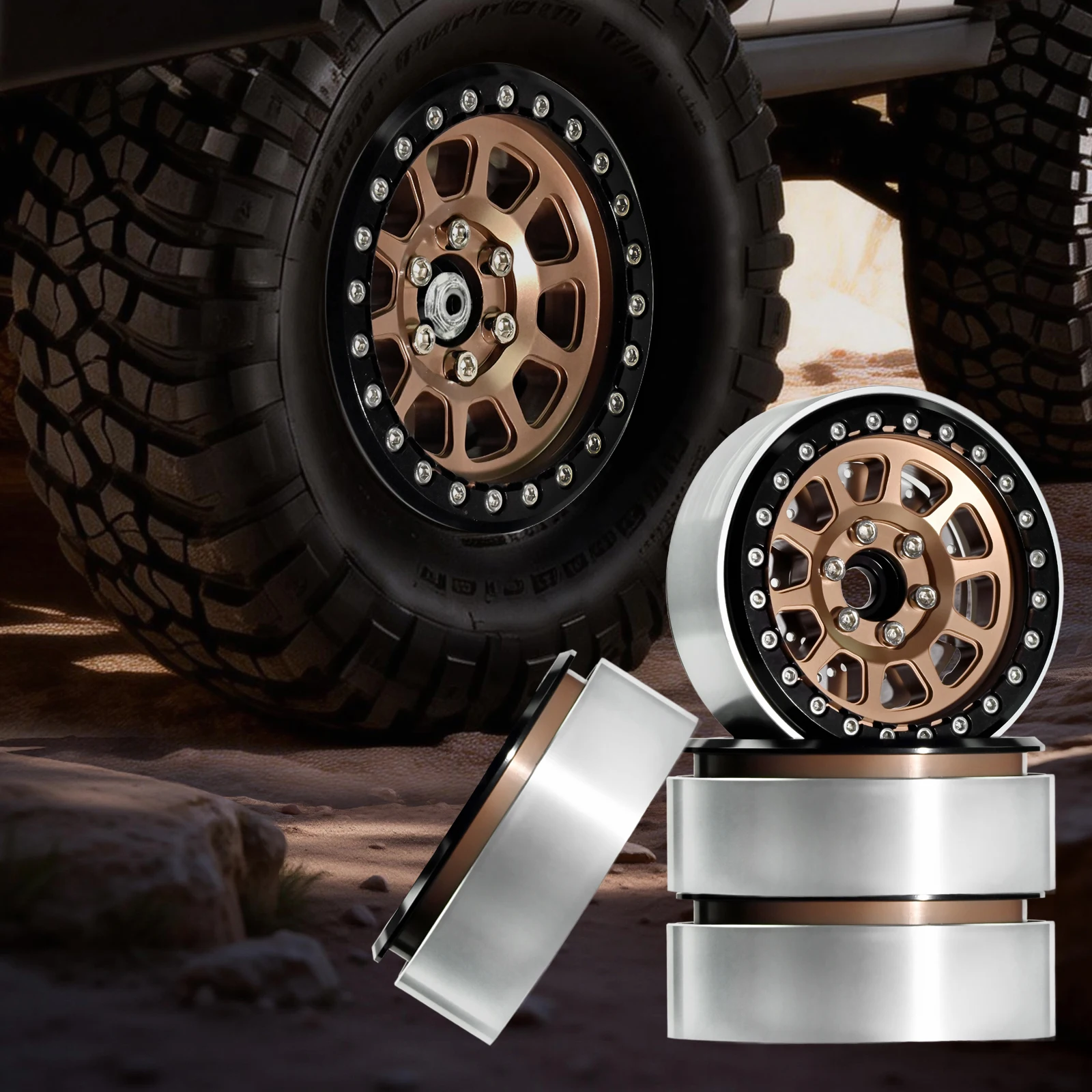 

4Pcs 2.2 Inch Metal Alloy Beadlock Wheel Hub Rim Rims Aluminum Alloy for TRX4 TRX6 Axial SCX10 III 1/10 RC Crawler