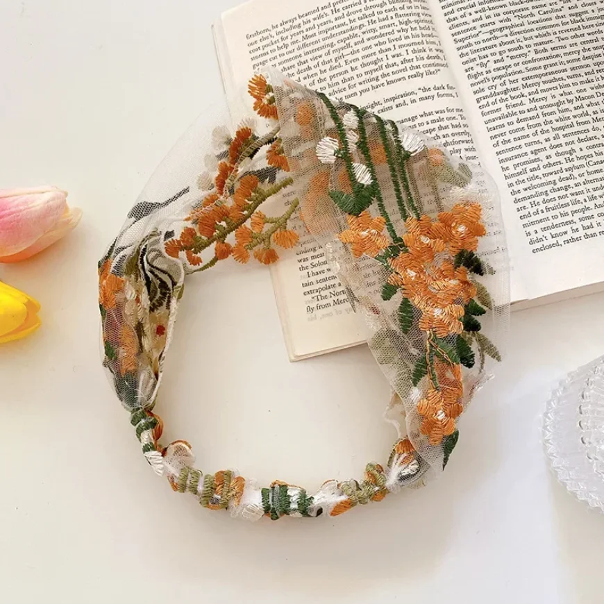 Dünnes Besticktes Kopftuch Haarband Elastische Spitze Blumendruck Turban Haarbänder Damen Haaraccessoires Großhandel Geschenke – Detail 4