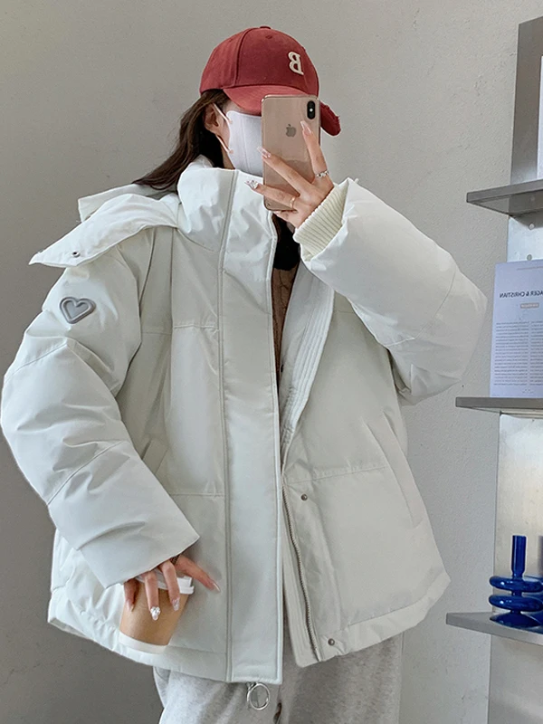 

Пары, свободный хлопок Jaet Heart Design Bread Sle, женские и мужские большие размеры, полиэстер, внутренняя застежка-молния с капюшоном