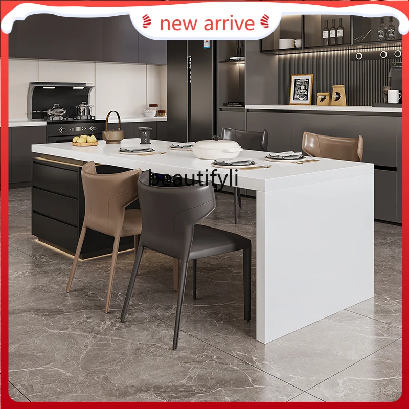 

Rock slab island table dining table bar integrated kitchen separate middle reverse table with sink G1218