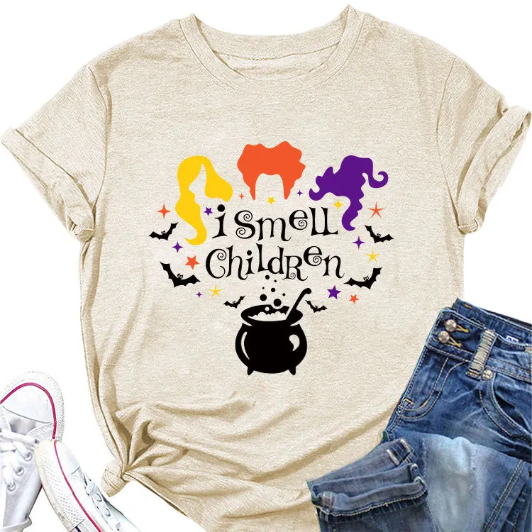 

Summer new women's short-sleeved T-shirt i smell children print new casual crew neck top loose Thanksgiving pullover