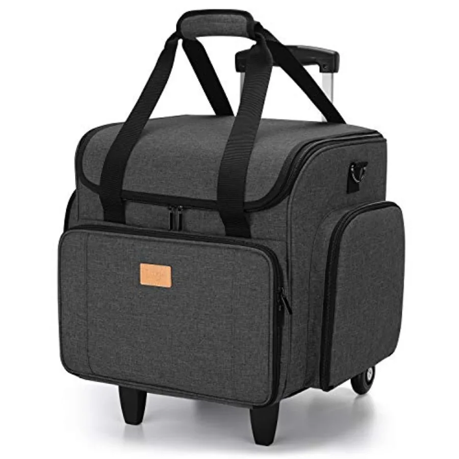 

Sewing Machine Case for Home Use Durable Polyester Fabric Gray Detachable Dolly and Removable Bottom Pad with Patent Design