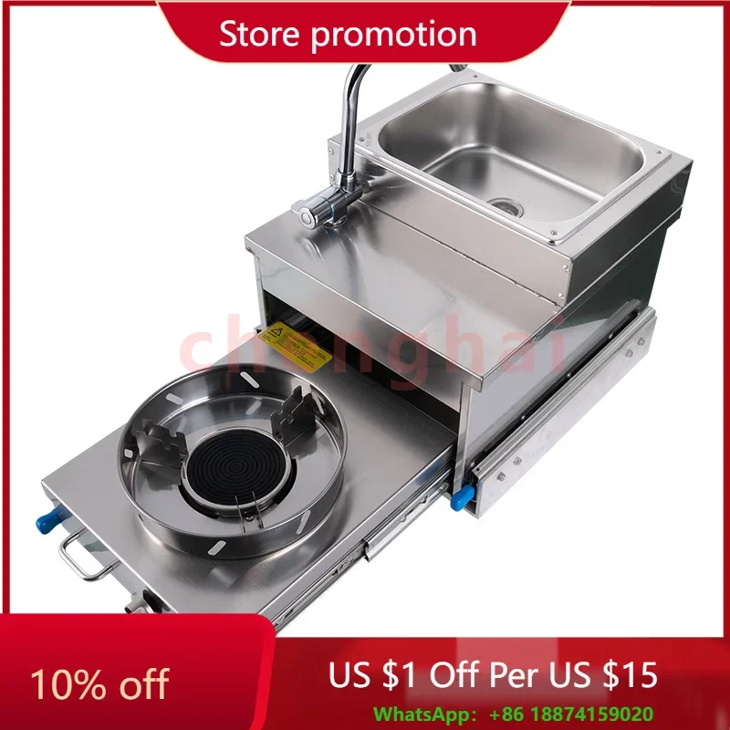 Hot- selling RV pull-out gas stove with sink kitchen cooker RV stove sink combo Travel trailer caravan motorhome