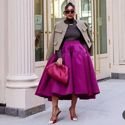 Puffy Purple Satin Skirts High Waist Formal Women Maxi Skirt Ankle Length Bridal Wedding Skirt Custom Made Women Saias