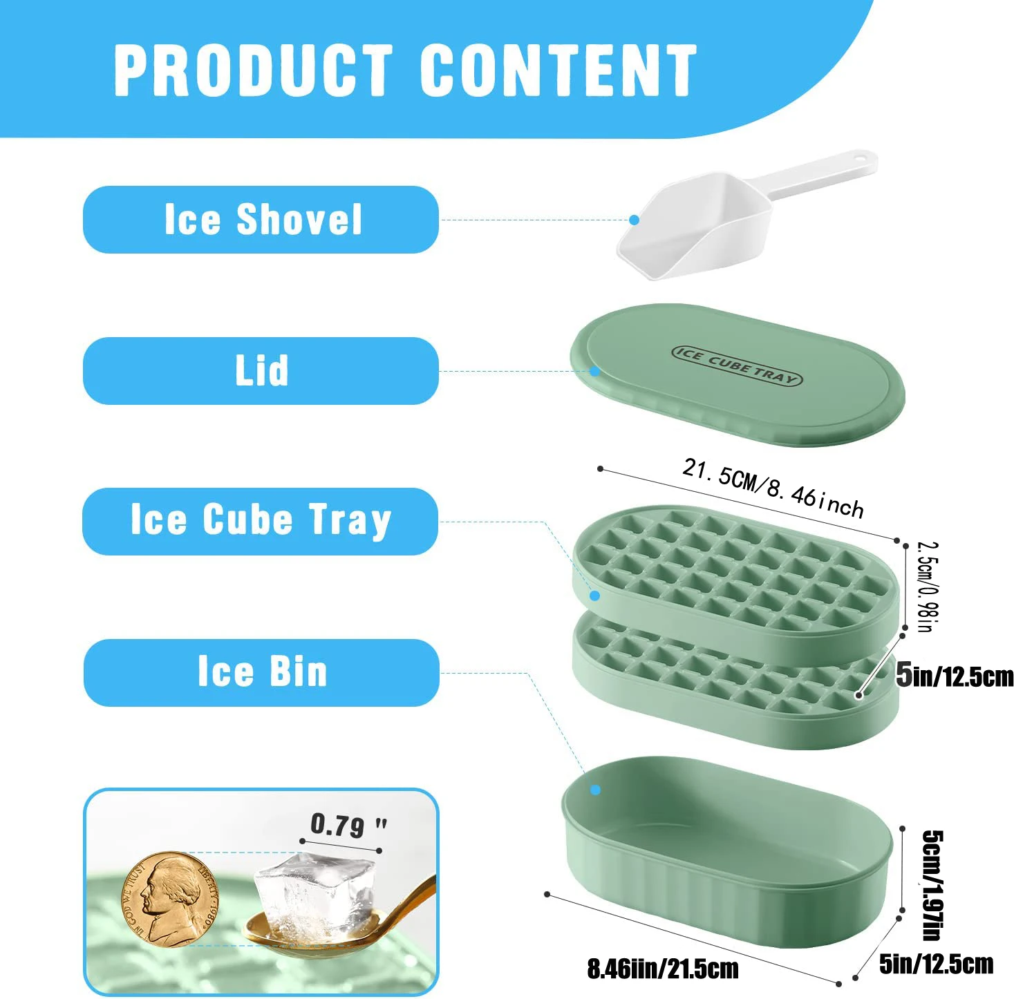 72 Grid Ice Block Mold Box Set ,Ice Cube Tray For Refrigerator, Ice Cube Mold, With Ice Cube Container, Spoon And Lid，Bar tools