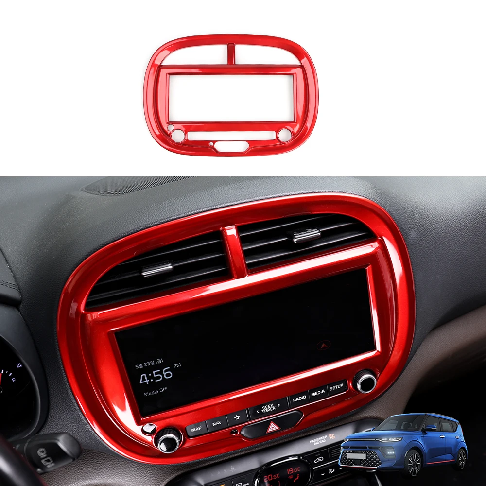 

For Kia Soul 2024 2025 LHD Carbon Fiber Red Car ABS Dashboard GPS Navigation Frame Cover Trim For High-End Automobiles