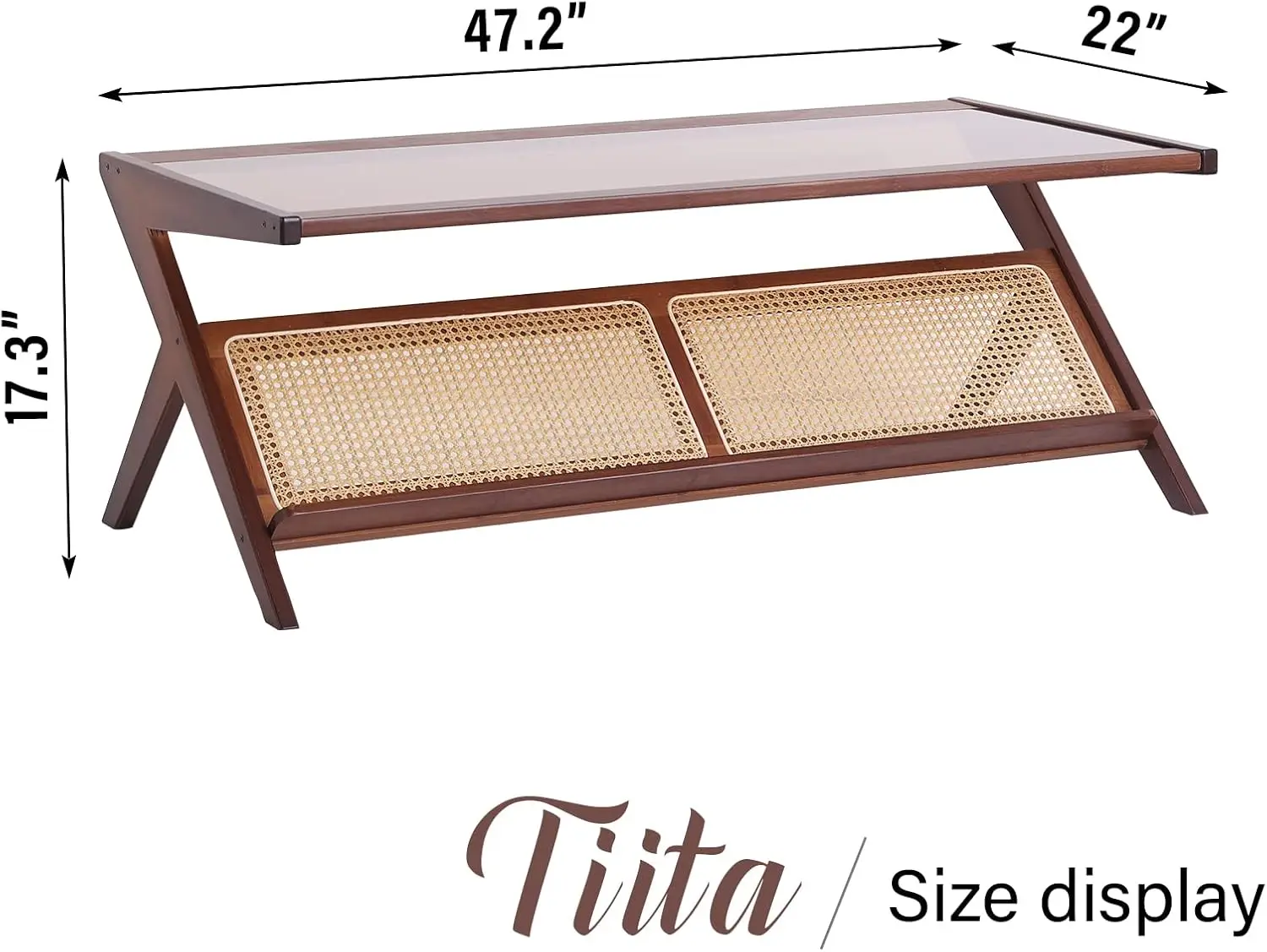 Tiita Rattan Coffee Table, Bamboo Accent Bedside Tables, Glass Nightstand Side Table, Boho Wooden End Table With Storage For