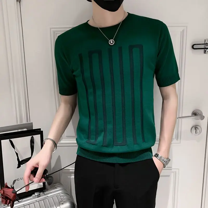 Luxury Brand Knitted T-shirts O-neck Men Slim Fit Knit Sweater Summer Short Sleeve Tops Thin Tees Business Casual Men's Clothing