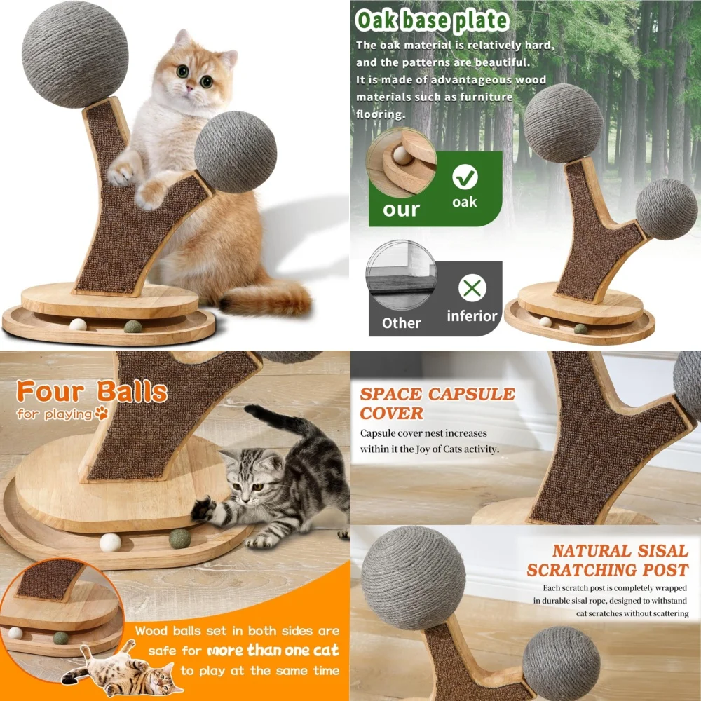 

Tree Shape Cat Scratcher with Vertical Scratching Pad Interactive Hanging Toys for Cats Playful Activity Center Sisal Climbing