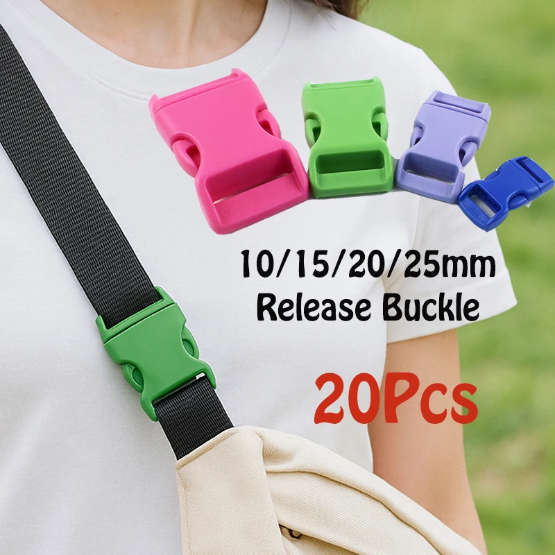 

20Pcs 10/15/20/25mm Plastic Release Buckle Webbing Straps Adjust Clasp Belt Buckles Backpack Dog Collar Hook DIY Bag Accessories