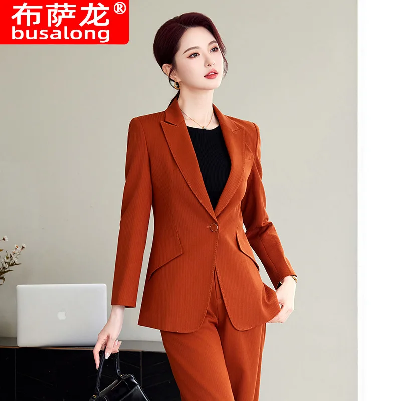 

Высококачественный женский костюм на весну и осень2025Новый профессиональный деловой повседневный костюм с широкими брюками, комплект из двух предметов