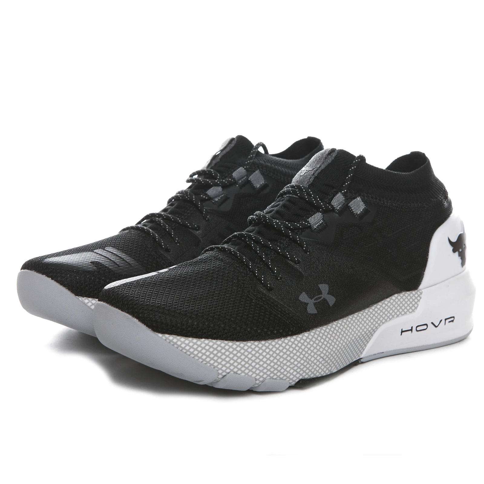 UNDER ARMOUR UA sepatu lari rajut pria, Johnson Rock 3 Bull hitam abu-abu, sepatu kets lembut Gym berongga