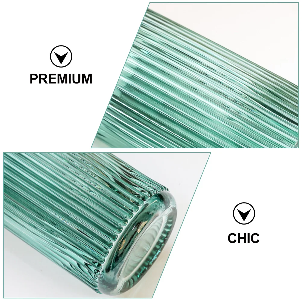 

1Pcs Glass Flower Vase Dark Green Vertical Grain Design Premium Desktop Vase Decor for Home Office Table