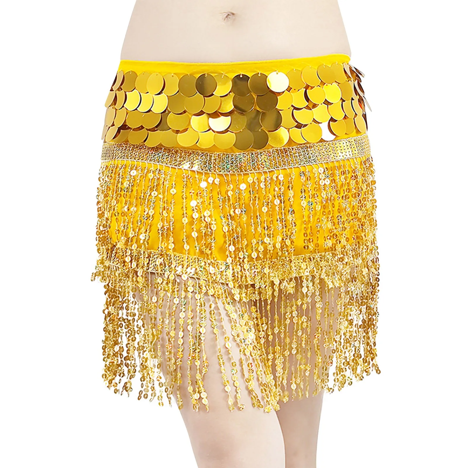 Écharpe taille haute pour femmes, jupe de carnaval Sexy à paillettes, écharpe de danse du ventre multicolore, légère à la mode