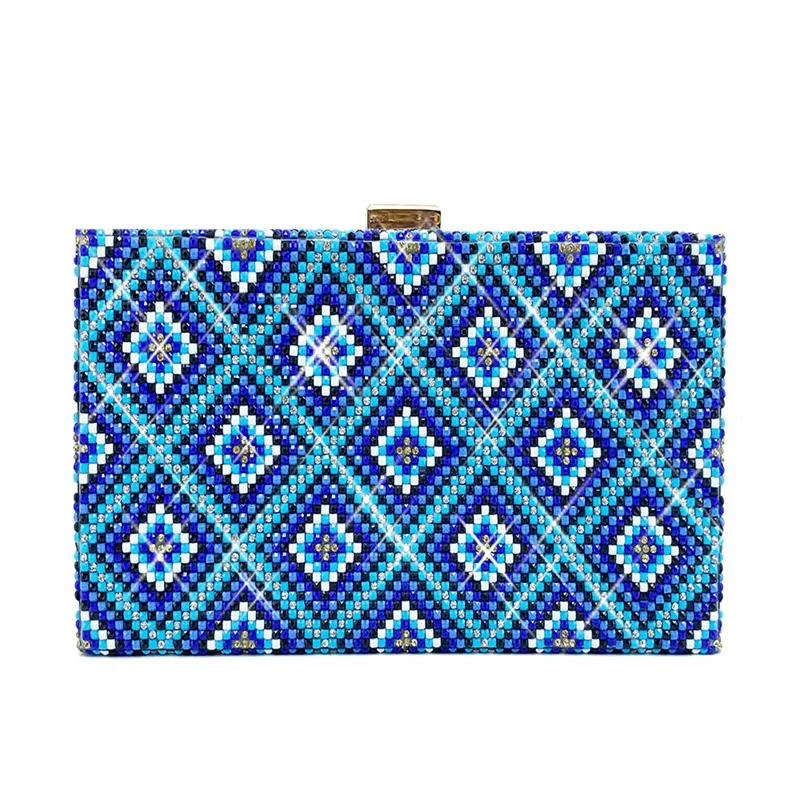 

Блестящая клатч-сумка с пайетками и стразами для женщин, геометрическая вечерняя сумка-кроссбоди с синими бусинами