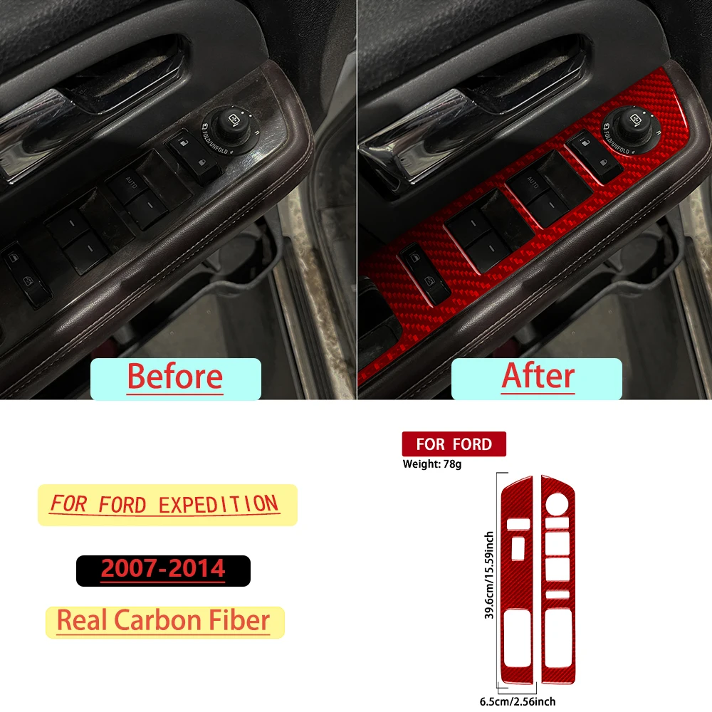 For Ford Expedition 2007–2014 Car Front Door Lift Frame Trim Real Soft Carbon Fiber Interior Car Accessories Decoration Stickers