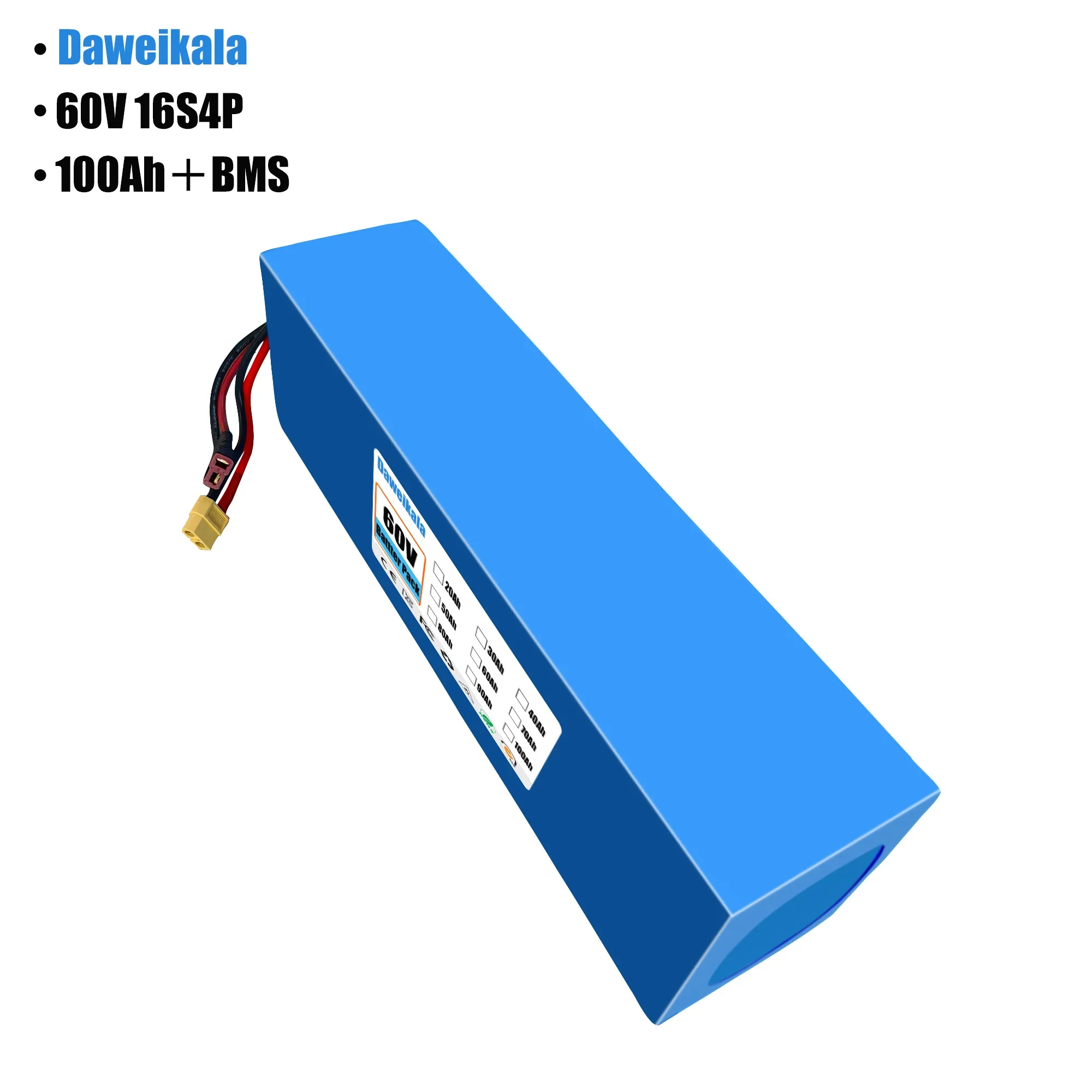 60V 100Ah 16s4p lithium-ion battery pack 60V 100000mAh 2000W electric battery, built-in 50A BMS+charger