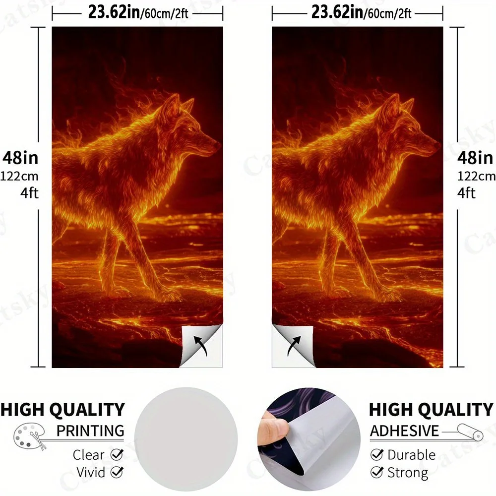 Flaming Wolf Fantasy 2D Flat Vinyl Sandboard Stickers - Bubble-Free, Easy Application, Waterproof, One-Step Renovation for Multi