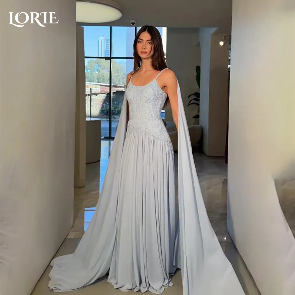 

LORIE Modest Crepe Evening Dresses Elegant Sweeetheart Shawl Pleats A-Line Arabia Prom Gown 3D Flowers Party Dresses Customized