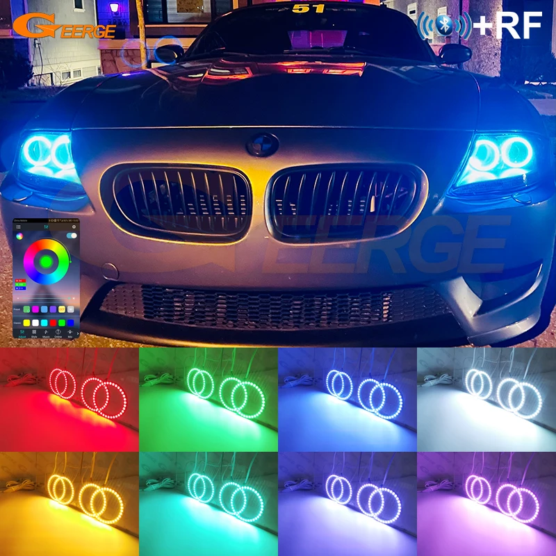 For BMW Z4 E85 E86 2002 - 2008 RF Remote Bluetooth-Compatible APP Multi Color Ultra Bright RGB LED Angel Eyes Kit Halo Rings