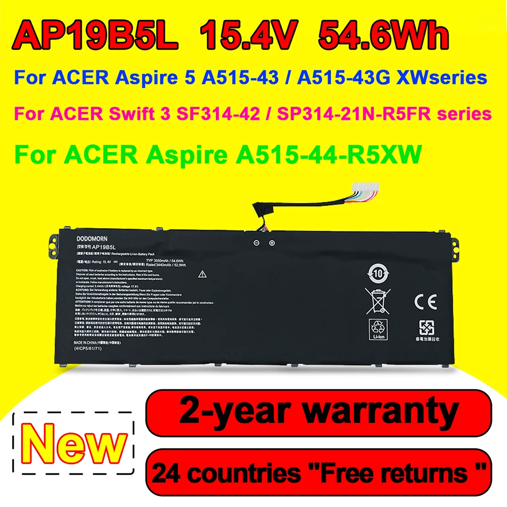 AP19B5L Laptop Battery For Acer  Aspire 5 A515-43 A515-43G A515-44-R5XW For Swift 3 SF314-42 Series 15.4V 54.6Wh 3550mAh