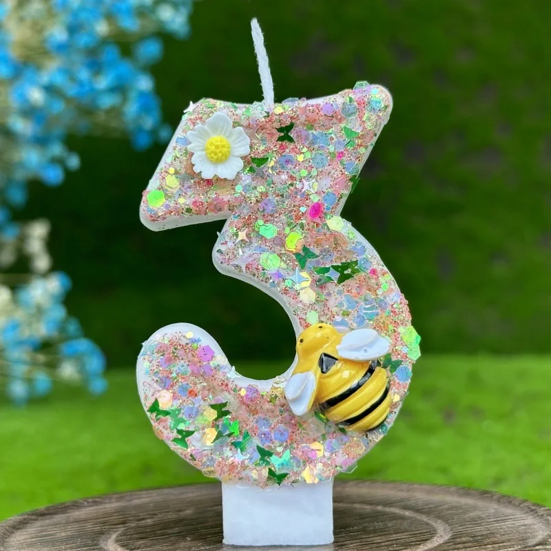 Digital Birthday Candle Cake Party Decoration New Year\'s Eve Creative Bee and Wasp Decorative Candles birthday Cake 0-9 Number