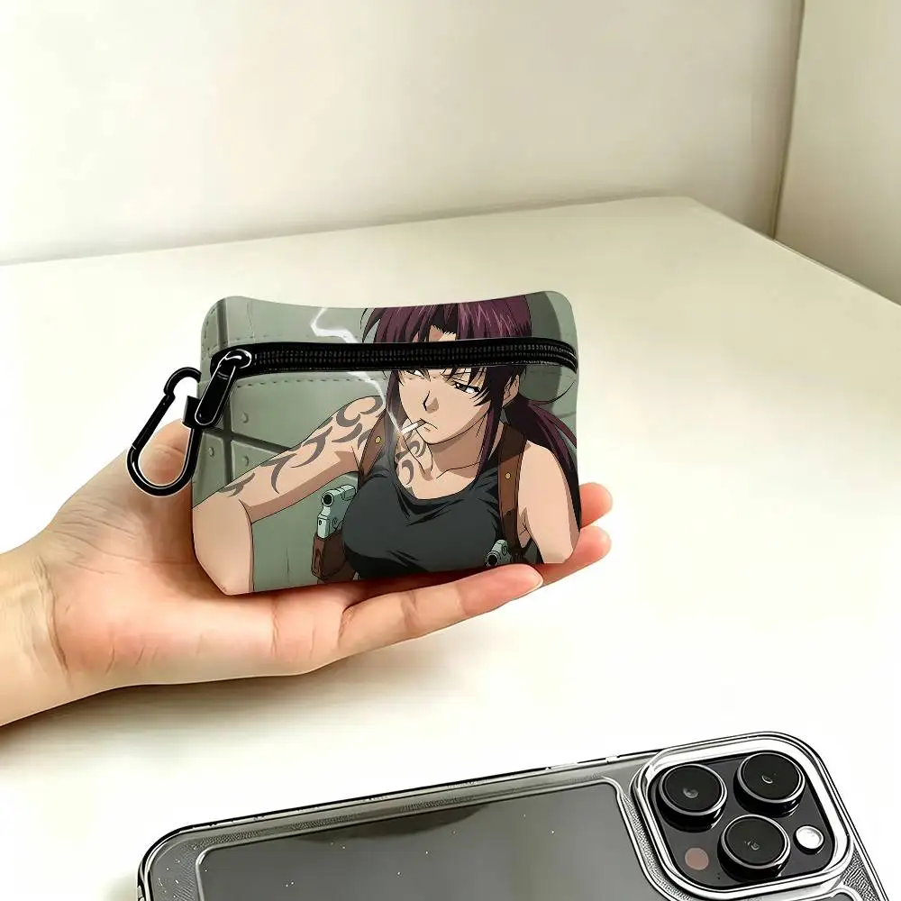1pc Revy Black Lagoon Coin Purse With Carabiner Hook Portable Key Card Wallet Small Zipper Storage Pouch