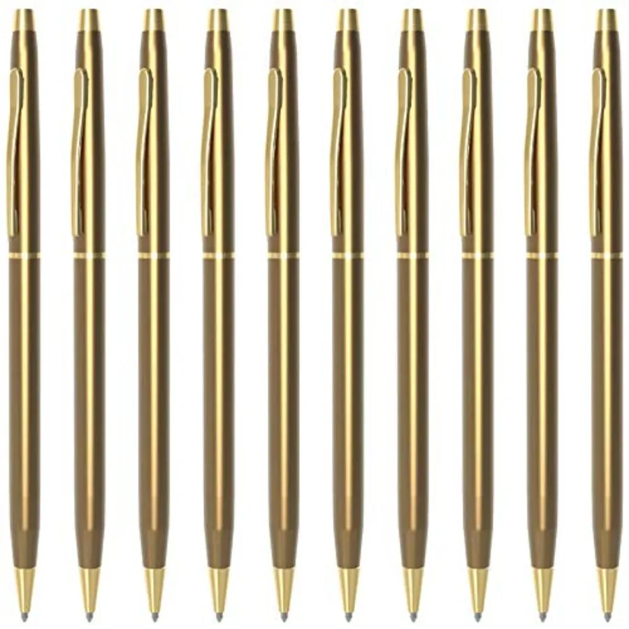 

Slim Ballpoint Pens Bulk - Black Ink 1.0mm Medium Point Retractable Metal Pen for Police Uniform, Flight Attendant and Office,