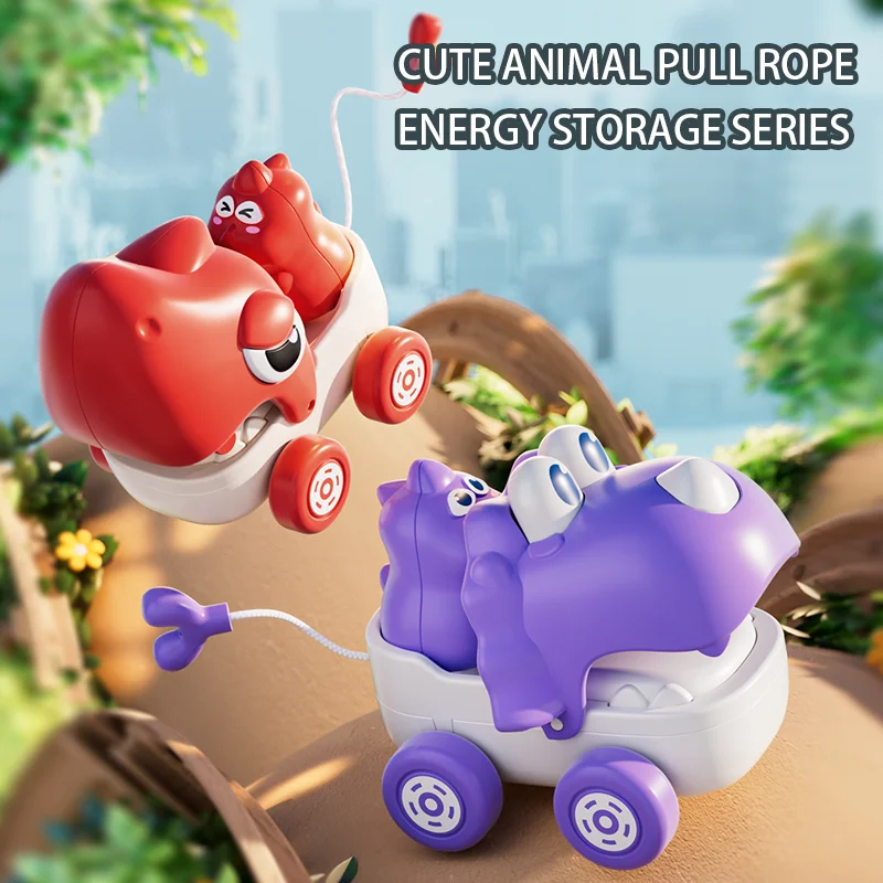 Niedliche Hai- und Dinosaurier-Spielzeugautos im neuen Stil – Baby-Zugschnur-Spielzeugautos, pädagogisches Spielzeug für frühes Lernen für Kleinkinder und Kinder