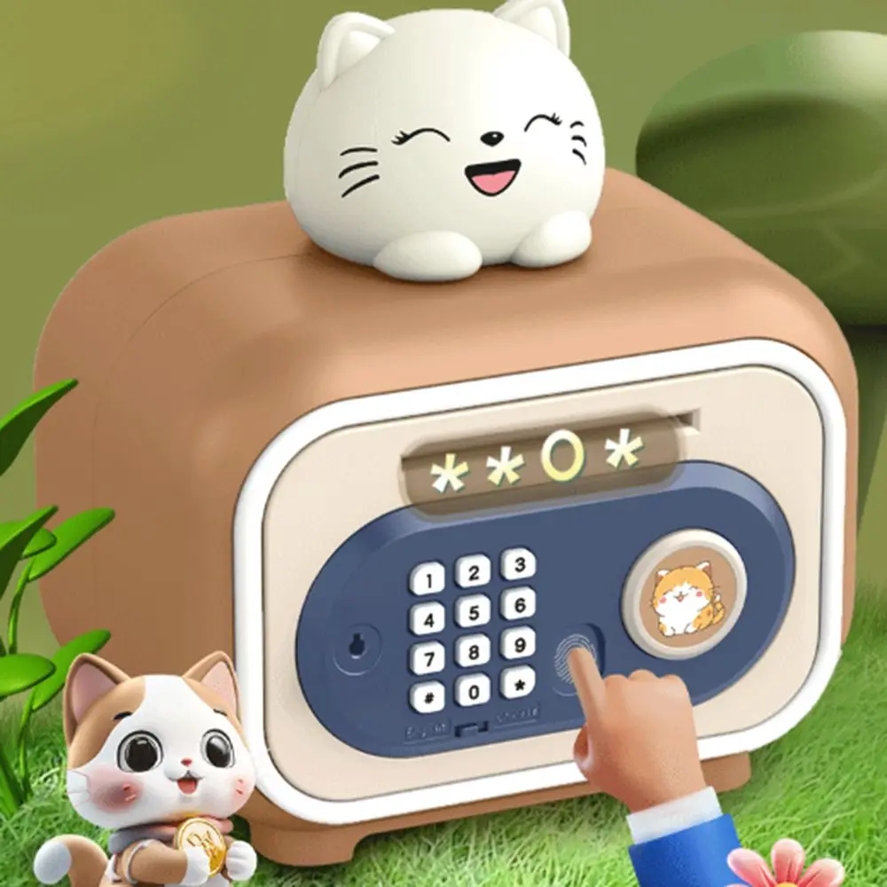 Password Lock Automatic Roll-Up Savings Bank Fingerprint -Protected Voice Reminder Children Money Boxes Bear and Rabbit
