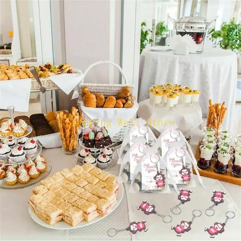 KX4B 30 Set Baby Shower Return Favoule, y compris le porte-clés Organzas les cartes remerciement des cartes invités
