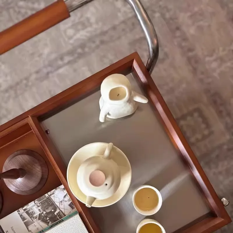 Living room cabinet ash wood coffee table side trolley corner a few small solid edge mobile sofa retro