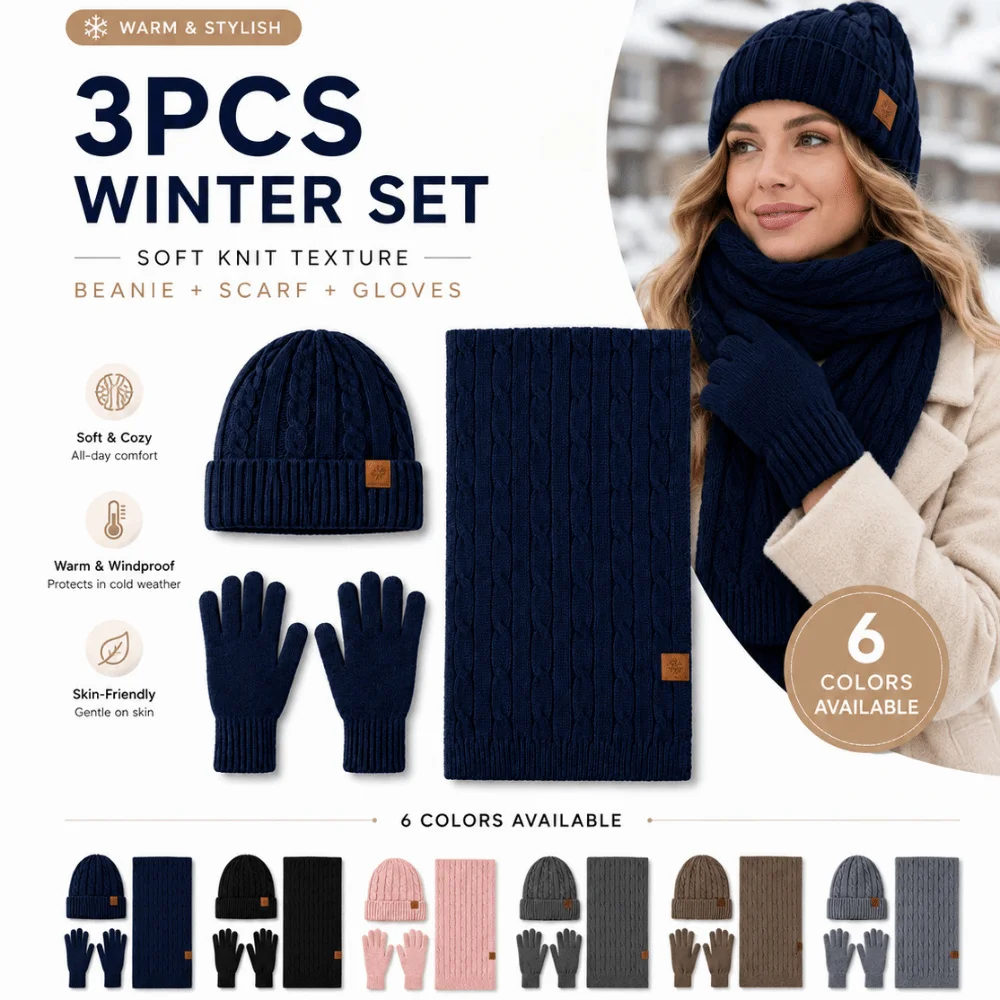 3Pcs/Set Warm Winter Hat Scarf Gloves Set Non Slip Lining Scarf Neck Warmer Suit Thicken Windproof Touchscreen Gloves for Men