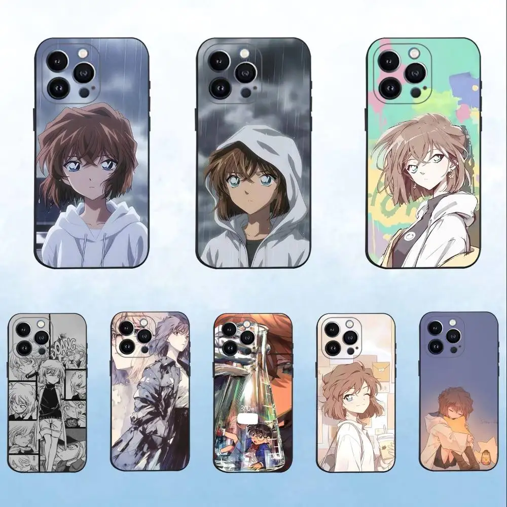 

H-Haibara Ai Cartoon Phone Case For iPhone 16,15,14,13,12,11 Plus,Pro Max,XS,X,XR,SE,Mini,8,7,Soft Silicone Black Cover