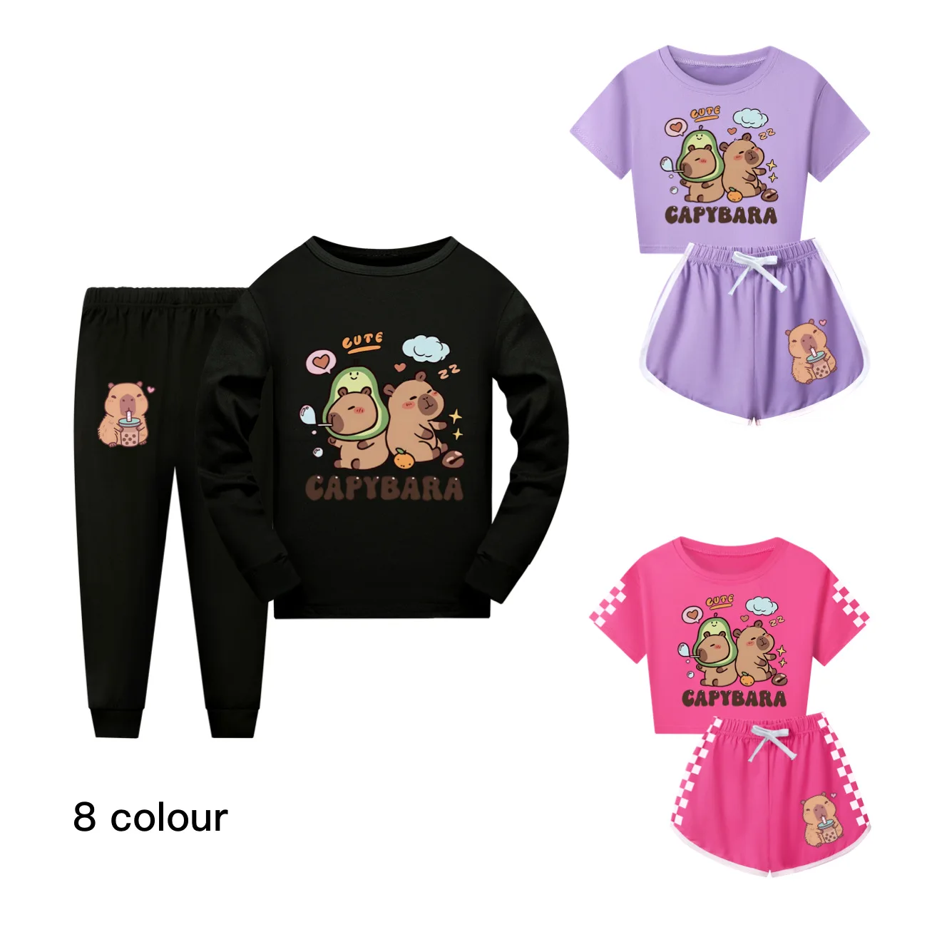 

Cartoon Clothes Kids copybara T-shirt Sweatpants 2pcs Set Baby Girls Long Sleeve Pajama Set Boys Spring Sleepwear4296