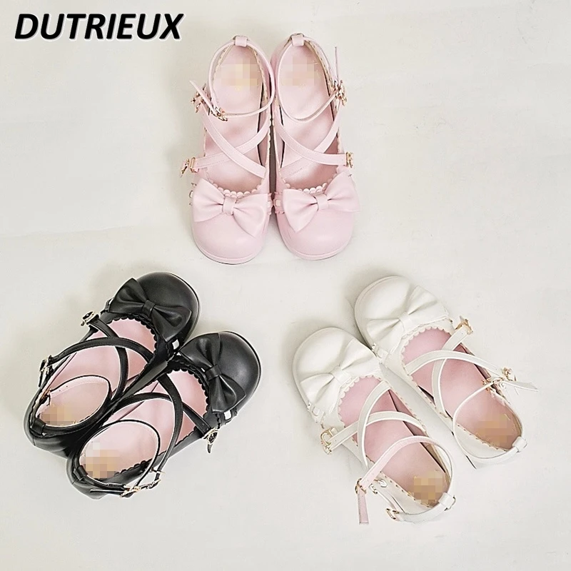 Japanese Style Sweet Bow Cute Lolita Mine Thick Heel Mary Jane Shoes Solid Color All-matching Student Women's High Heels