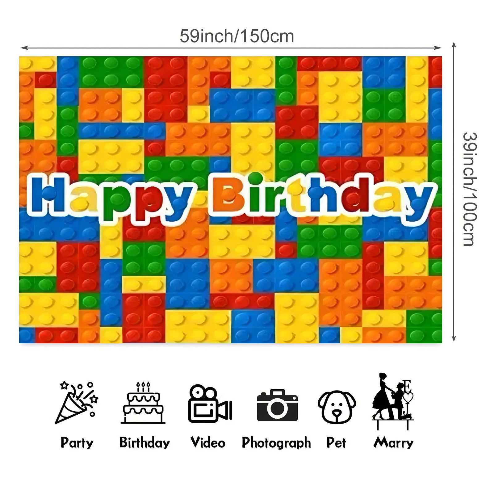 1pc Building Blocks Birthday Banner Birthday Background Building Blocks Theme Birthday Party Decoration Supplies Party Photo Bac