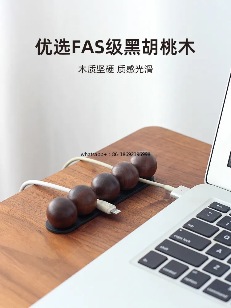 Desktop Cable Manager, Data Cable, Charging Cable, Earphone Storage Hub, Cable Winder, Solid Wood.