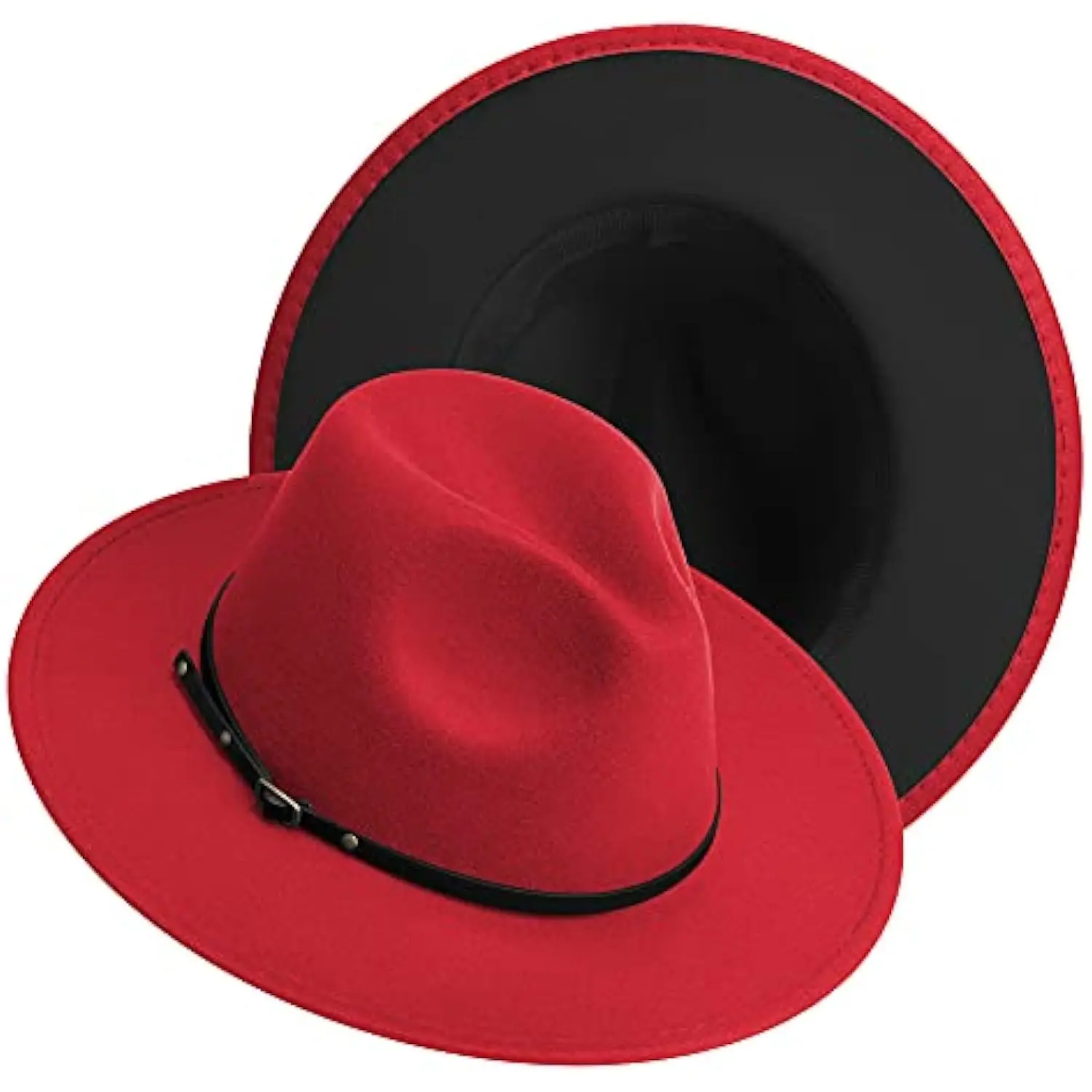 

Mistdawn Wide Brim Fedora Hat Classic Felt Panama Two Tone Dress Hat with Belt Buckle for Women And Men