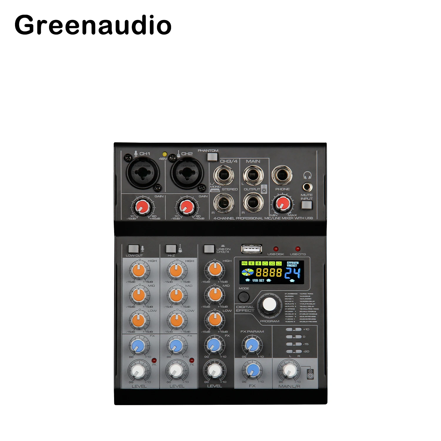 

GAX-MQ4 Многоцелевой 4-канальный микшер с аудиоинтерфейсом 24 DSP для выступлений и музыкального производства