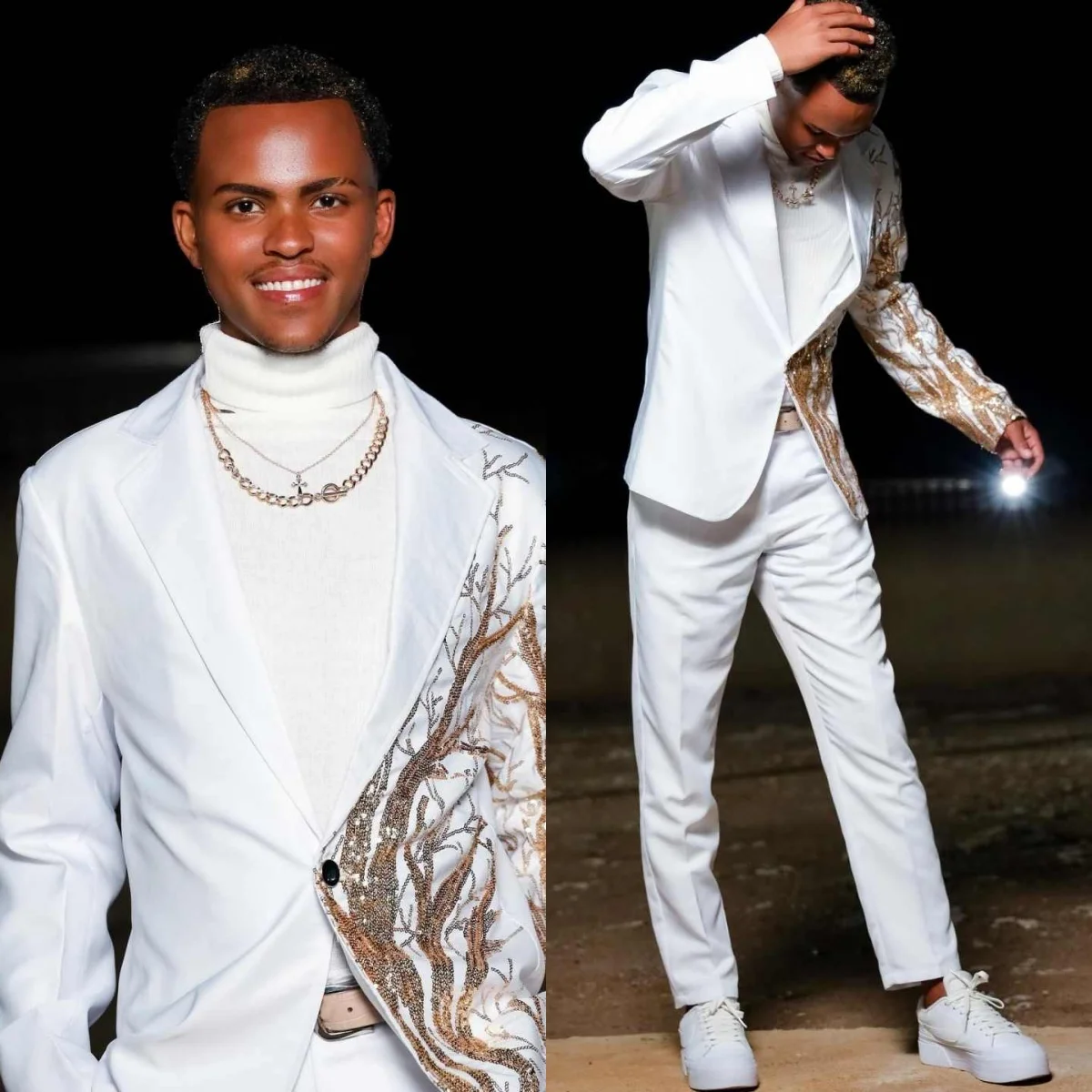 

Luxurious Sequins Groom Wedding Tuxedos One Button Notched Lapel Pant Sets Beadeds Men Suits Customized 2 Pieces