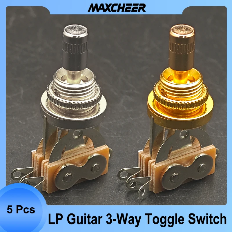 5Pcs 3-Way Toggle Switch with Brass Cylinder Knob Pickup Selector Parts for LP Style Guitar Parts Gold/Silver