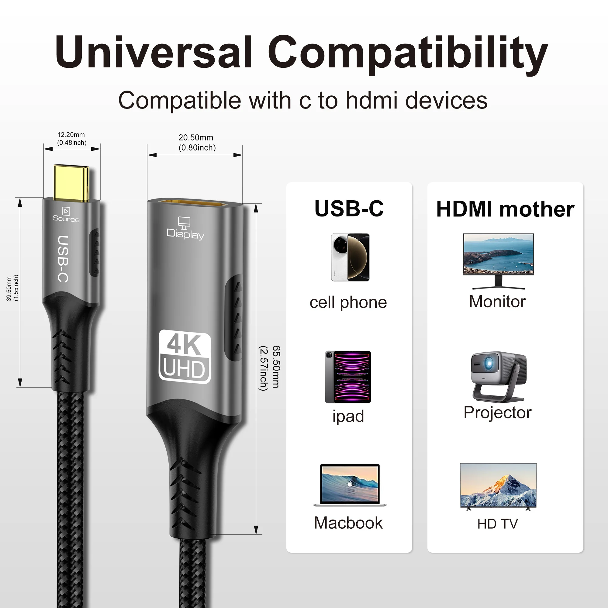 FDBRO USB Typ C auf HDMI Adapter 8K@60Hz USB C zu HDMI Konverter für Xiaomi MacBook Pro Air iPad Pro Samsung Galaxy HDMI Kabel – Detail 11